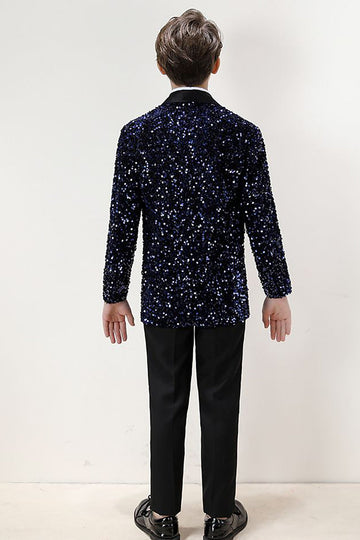 Ensemble de costume formel 3 pièces Sparkly Dark Navy Boys